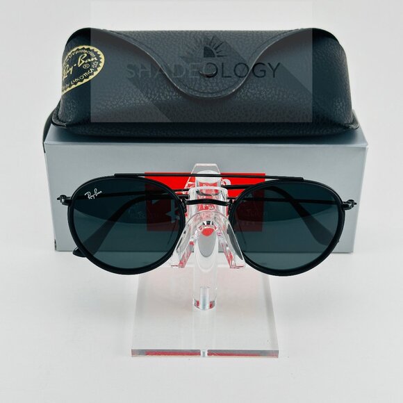 Ray-Ban RB3647N 002/R5 Sunglasses Unisex Double Round Bridge Black/Grey 51mm main image 5